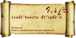 Izsákovits Árpád névjegykártya